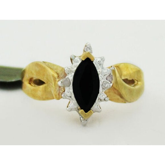 Genuine 0.68 Cts Blue Sapphire & Diamond Ring 10k Gold